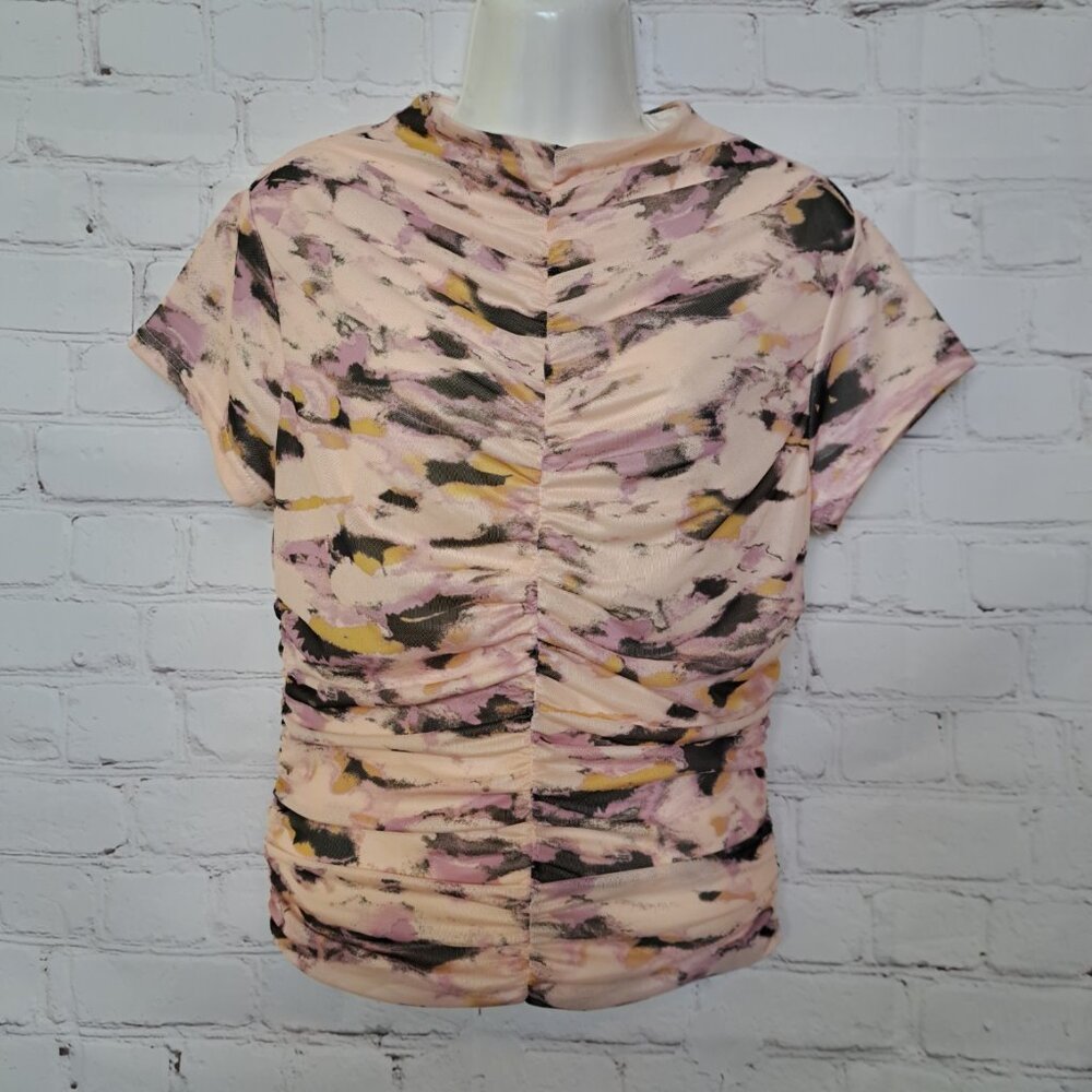 Shein Camo Ruched Back Zip Top Size Medium